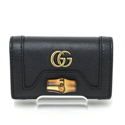 Gucci Diana Key Case Black 658636 Bamboo Leather Double G 6-Ring Unused F-04720