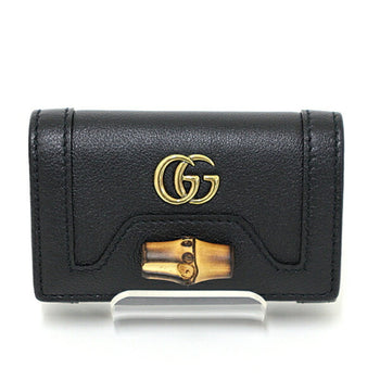 Gucci Diana Key Case Black 658636 Bamboo Leather Double G 6-Ring Unused F-04720