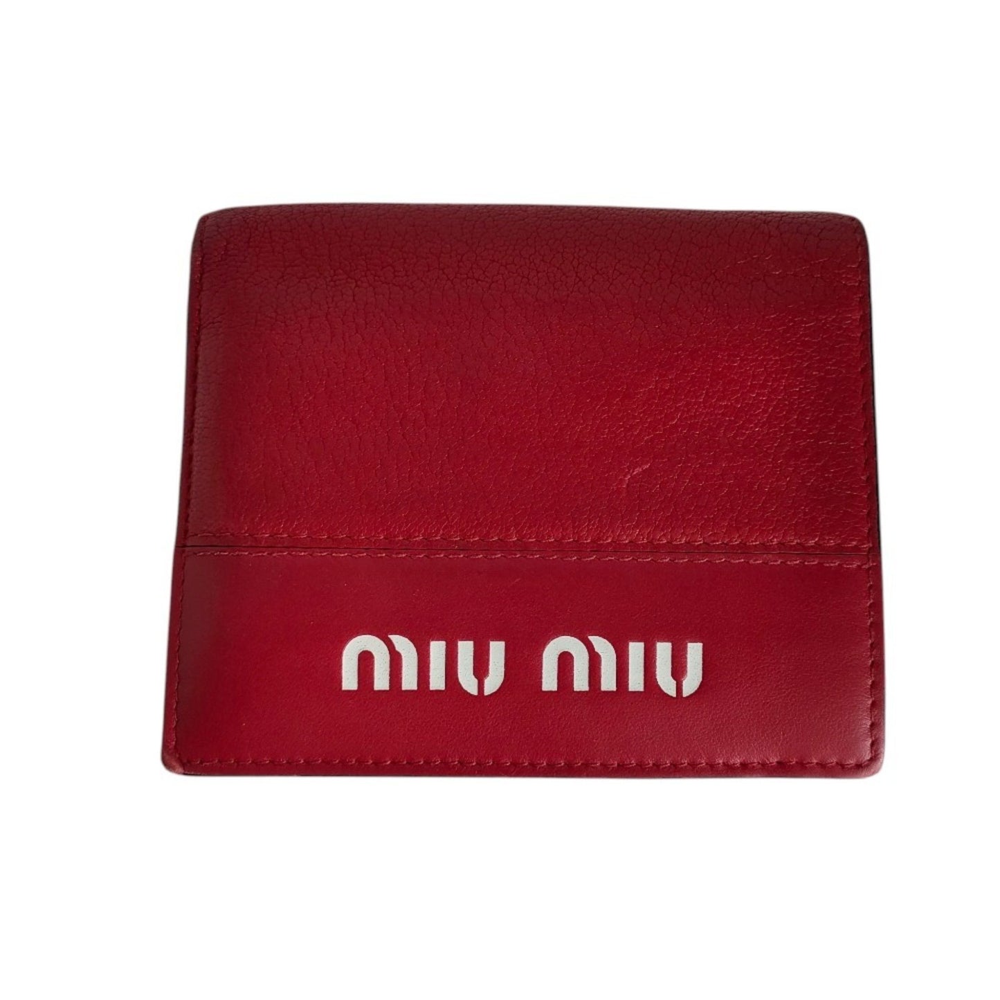 Miumiu Miu Madras City Calfskin Logo Compact Wallet Bifold 5Mv204 Red With Box