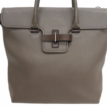 Salvatore Ferragamo Leather Large Tote Bag Greige Belt Flap