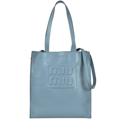 Miu Miu Miu Madras Tote Bag Leather 5Bg264 Sky Blue