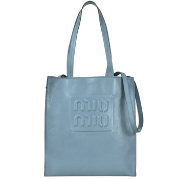 Miu Miu Miu Madras Tote Bag Leather 5Bg264 Sky Blue