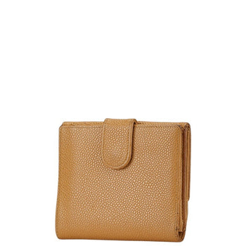 Chanel Coco Mark Double Hook Bifold Wallet Beige Caviar Leather