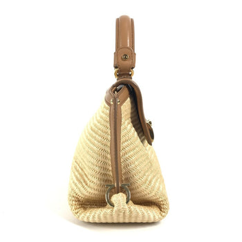 Salvatore Ferragamo Gancini Logo Sofia 2Way Bag Shoulder Crossbody Handbag Straw Leather
