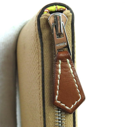 Hermes Azap Long Silk In Chai Epsom Leather Round Zip Wallet With U Stamp And Box