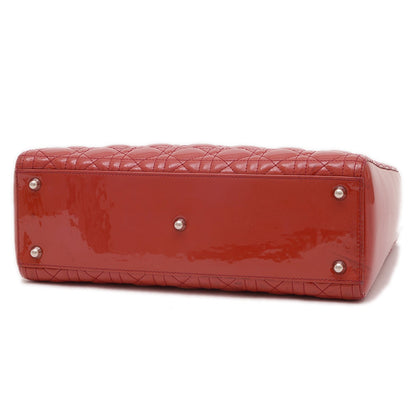 Christian Dior Dior Lady Cannage Large 2Way Bag Handbag Patent Red Bp