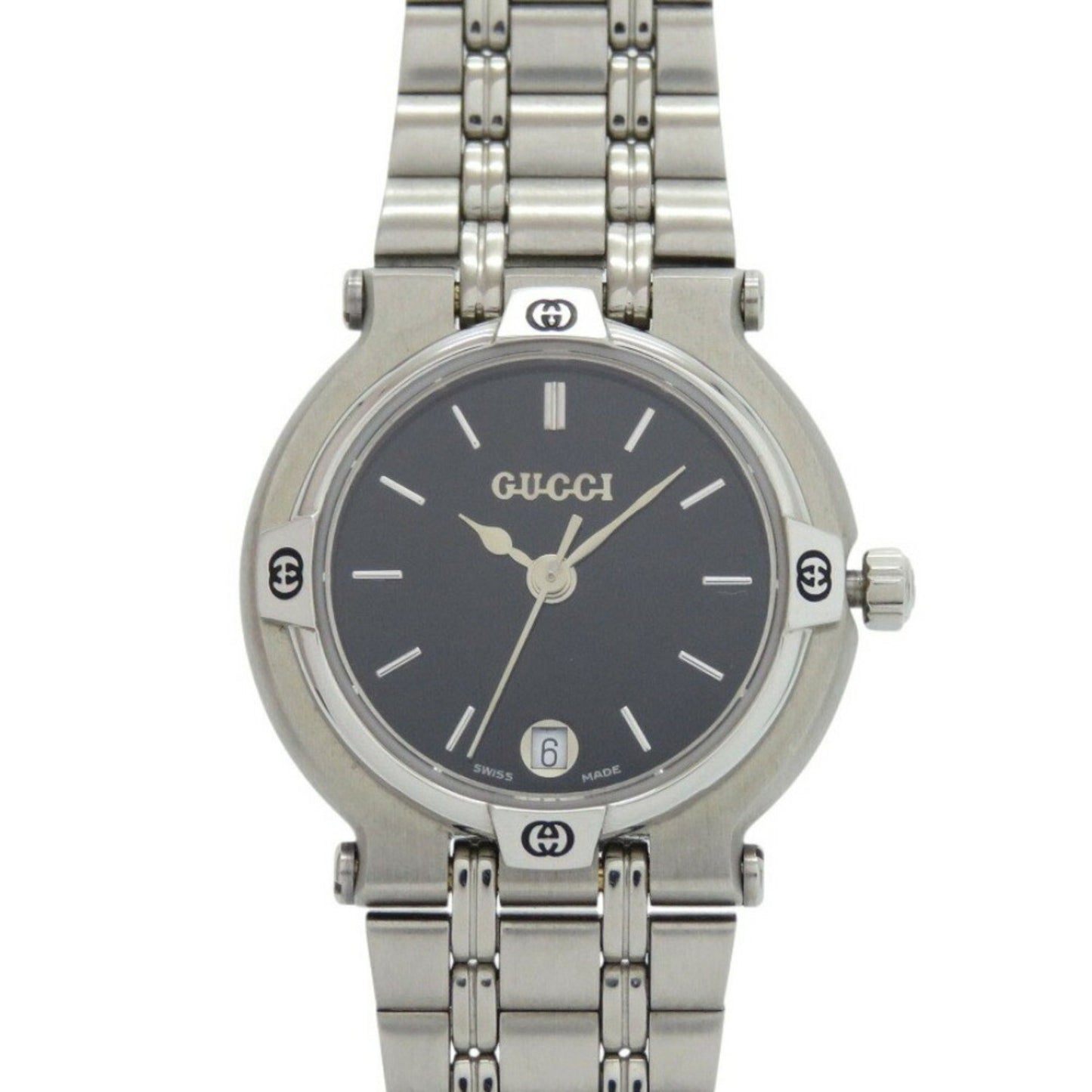 Like New Gucci 9100L Stainless Steel Black And Silver Quartz Watch With Dial