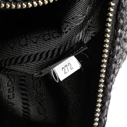 Prada Triangle Crochet Crossbody Shoulder Bag Black Raffia