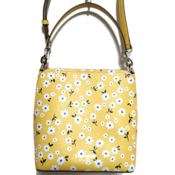 Kate Spade Darcy Fleurette Toss Small Bucket Floral Pattern 2Way Shoulder Bag Handbag Yellow