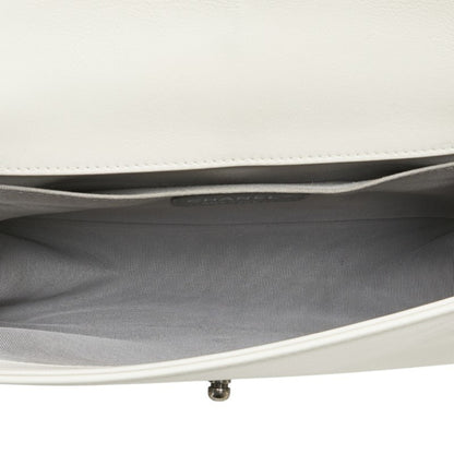 Chanel Matelasse Boy Chanel Coco Mark Chain Shoulder Bag White Leather