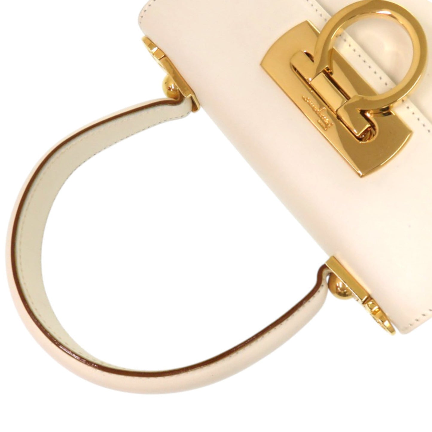 Salvatore Ferragamo Gancini O212193 Leather White 2-Way Handbag 0278