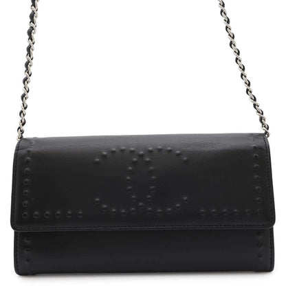 Chanel Chain Wallet Coco Mark Leather Chanel Black