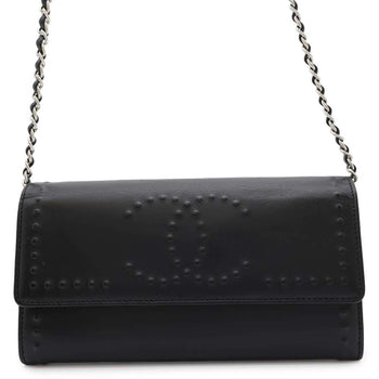 Chanel Chain Wallet Coco Mark Leather Chanel Black
