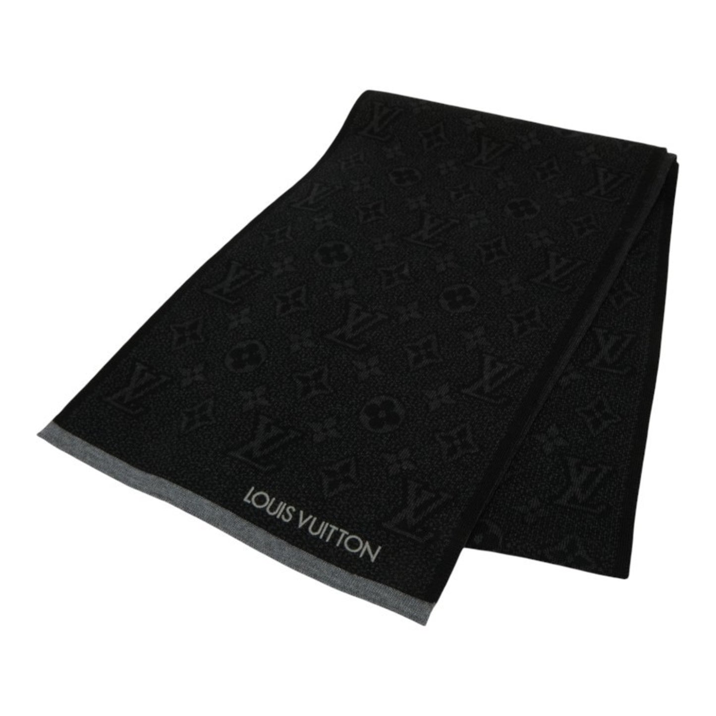 Louis Vuitton Monogram Eclipse Echarpe My Scarf M73468 Black/Gray Wool
