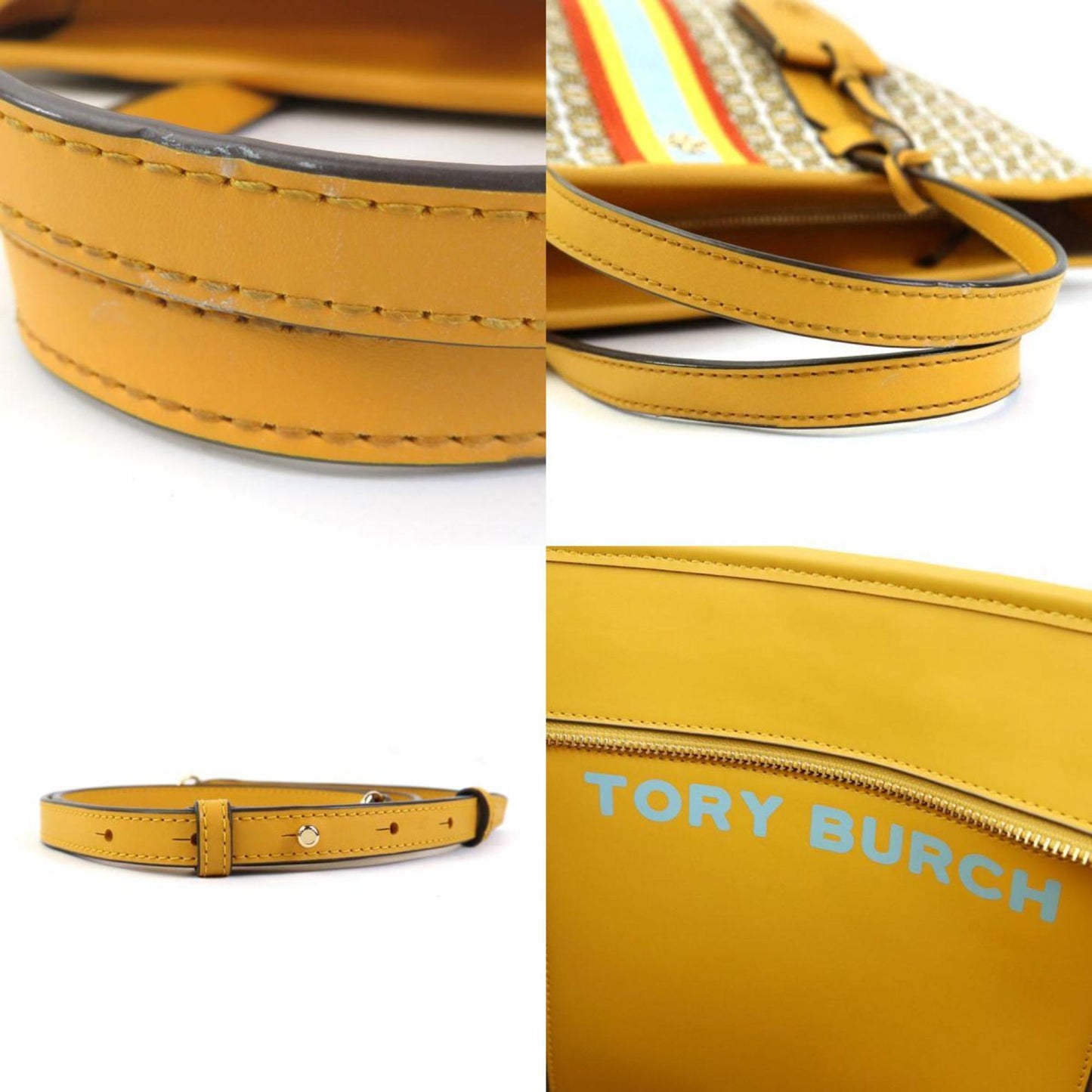Tory Burch Handbag Shoulder Bag Coated Canvas Leather Yellow