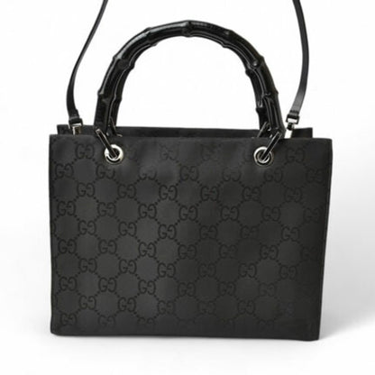 Gucci Handbag Tote Bag Bamboo 2Way Nylon Canvas Gg Black 002 1016