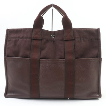 Hermes Four Tou Mm Silver Hardware Serie Button Half Leather Canvas Tote Bag Brown Made In France