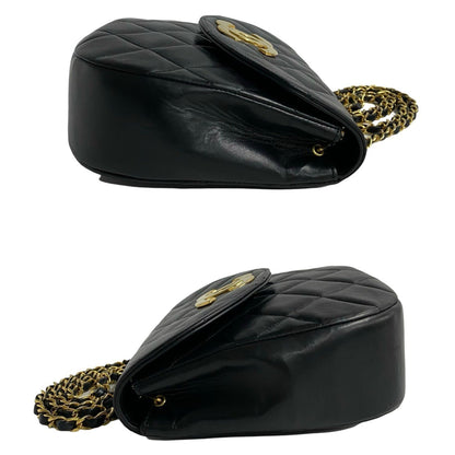 Chanel Matelasse Coco Mark Lambskin Chain Shoulder Bag Pochette Black 719-7