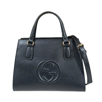 Gucci Interlocking G Soho Shoulder Bag Leather 607722 Black