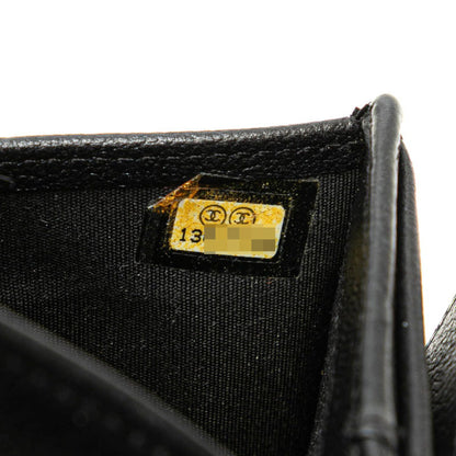 Chanel Camellia Coco Mark Tri-Fold Wallet Compact Black Lambskin