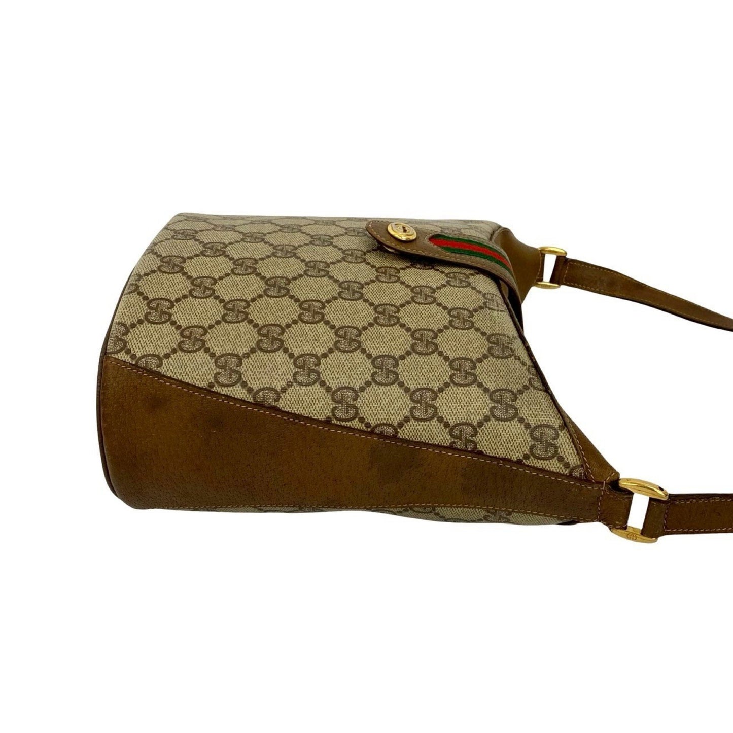 Gucci Old Gucci Vintage Sherry Line Gg Logo Hardware Leather Shoulder Bag Brown 96481