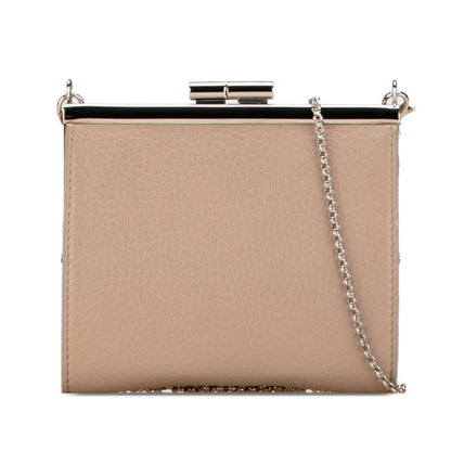 Bvlgari Chain Shoulder Wallet Greige Beige Leather