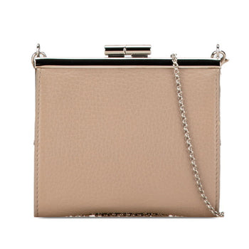 Bvlgari Chain Shoulder Wallet Greige Beige Leather