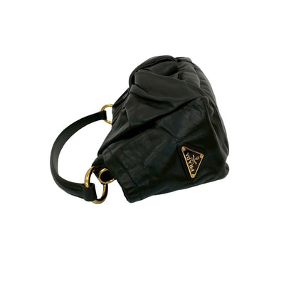 Prada Prada Triangle Logo Metal Ribbon Motif Leather 2-Way Handbag/One-Shoulder Bag Black 59512
