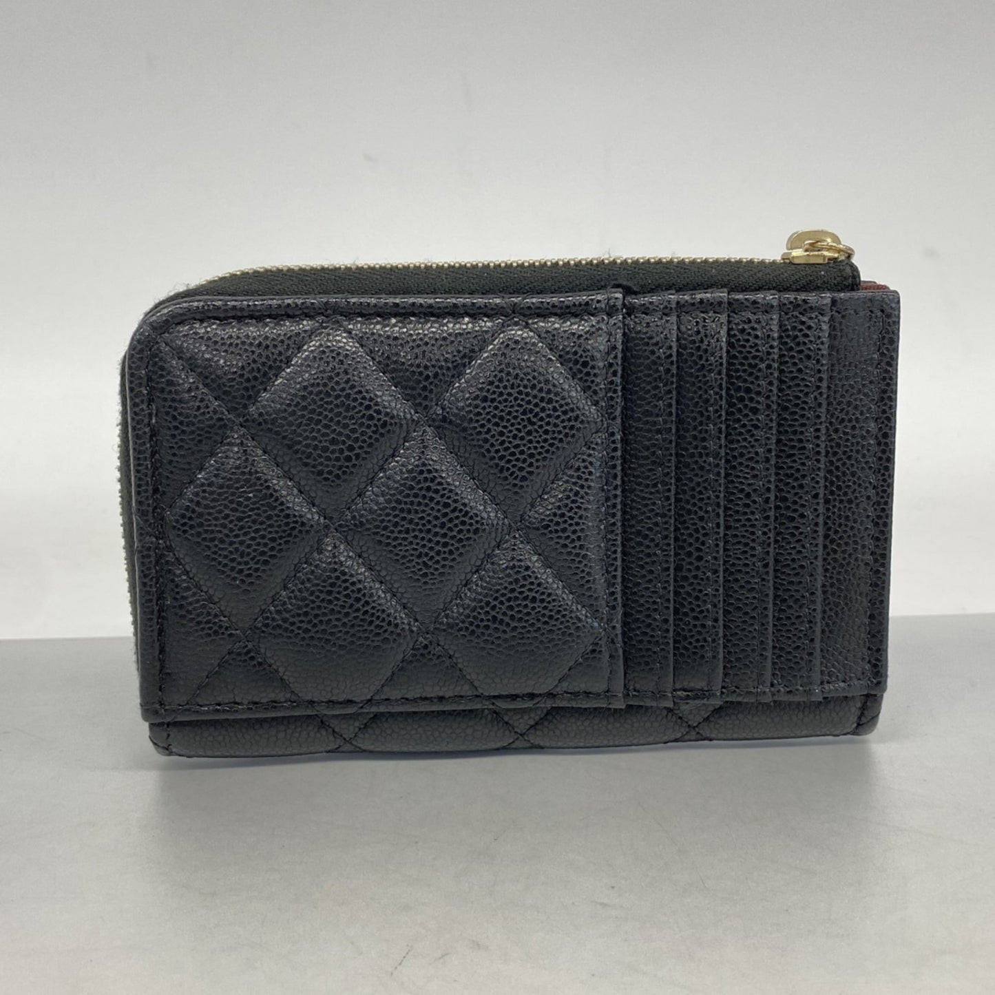 Chanel Wallet/Coin Case Matelasse Caviar Leather Black Champagne