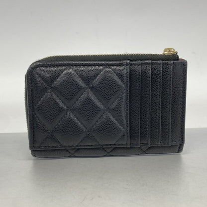 Chanel Wallet/Coin Case Matelasse Caviar Leather Black Champagne