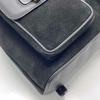 Gucci Backpack F-23291 Black Bamboo 003 2058 0016 Suede Leather Gucci Rucksack Flap