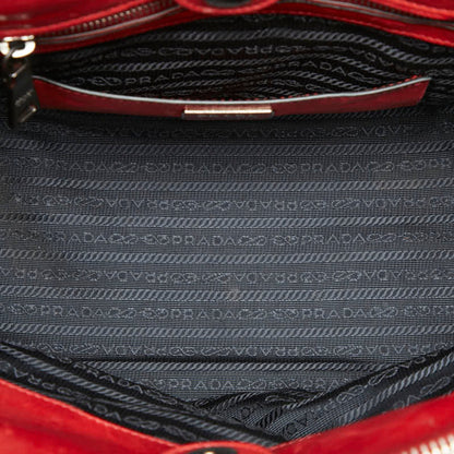 Prada Triangle Logo Plate Shoulder Bag/Handbag 2-Way Red Leather