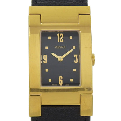 Versace Versace Alq90 Rectangular Black Dial Gp/Leather Quartz Watch Battery