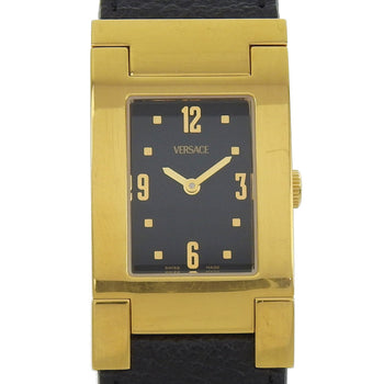 Versace Versace Alq90 Rectangular Black Dial Gp/Leather Quartz Watch Battery