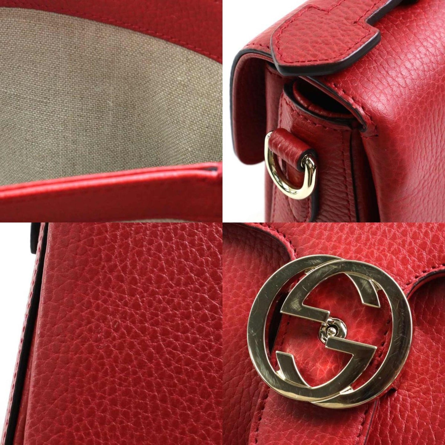 Gucci Handbag Shoulder Bag Interlocking G Leather/Metal Dark Red/Gold