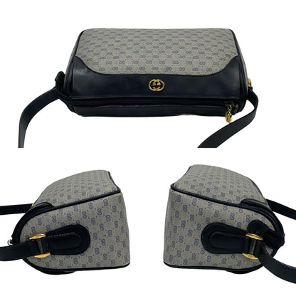 Gucci Old Gucci Micro Gg Logo Hardware Leather Shoulder Bag Pochette Sacoche Navy 04048