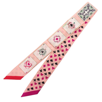 Herms Twilly Playing Cards Jeu De Cartes Silk Scarf Muffler In Rose Nacr