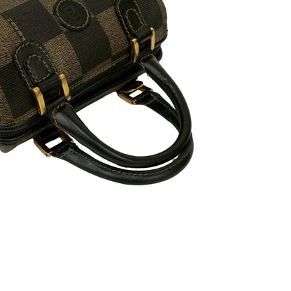 Fendi Ff Logo Pecan Check Leather 2-Way Mini Handbag/Shoulder Bag