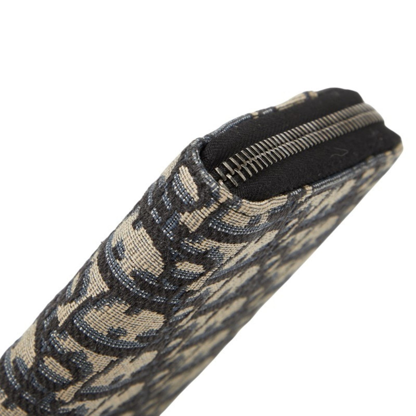 Christian Dior Dior Oblique Saddle Long Zip Wallet Navy Canvas Leather