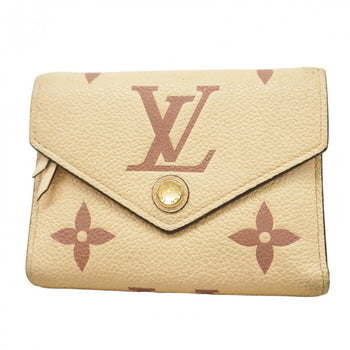 Louis Vuitton Monogram Empreinte Bicolor Tri-Fold Wallet Portefeuille Victorine M80086 Crme Bois De