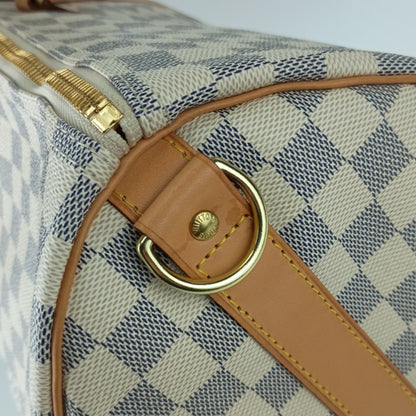 Louis Vuitton Louis Vuitton Damier Azur Keepall Bandouliere Boston Bag 55 N41429 White Leather