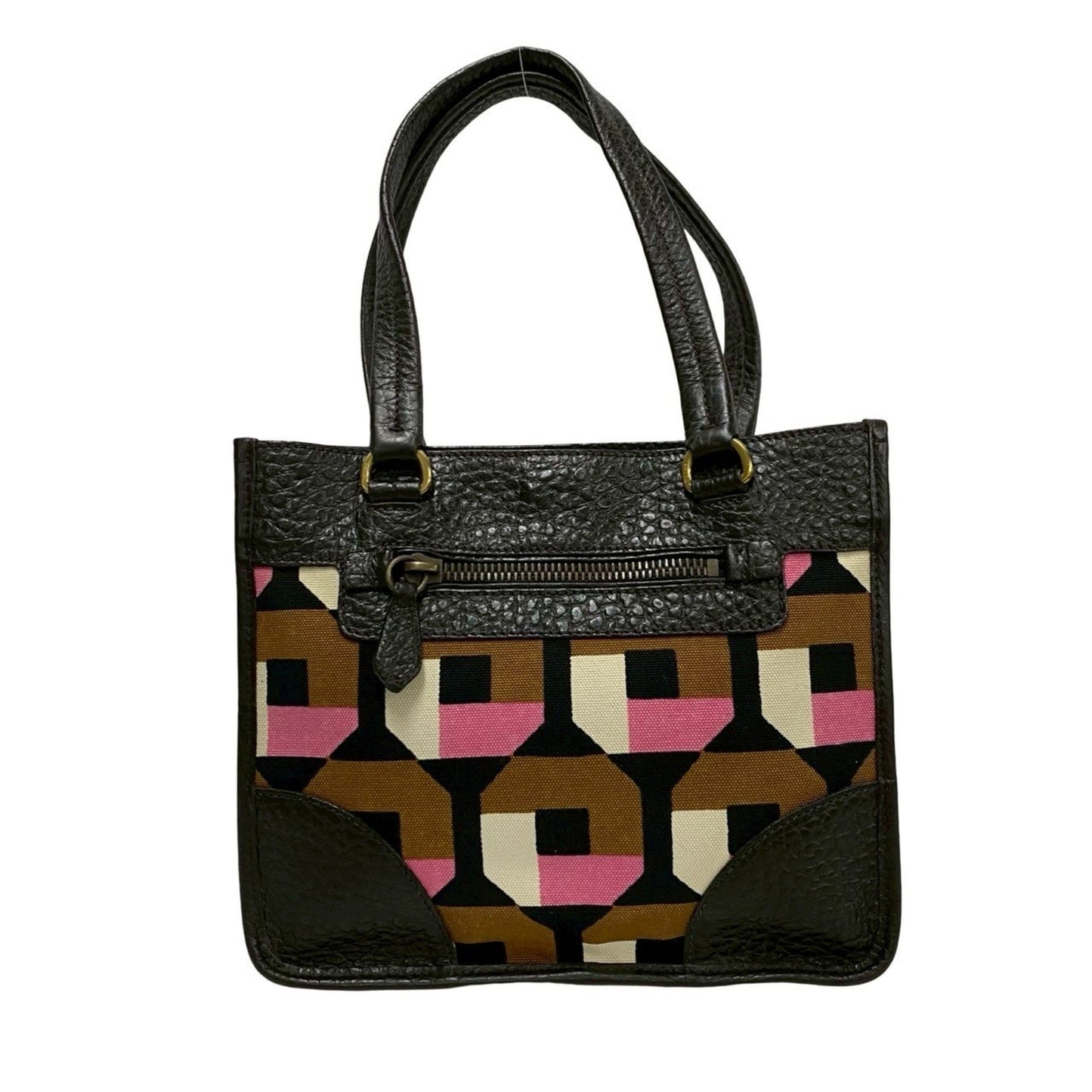 Prada Prada Triangle Logo Hardware Leather Genuine Canvas Handbag Mini Tote Bag Brown Multicolor