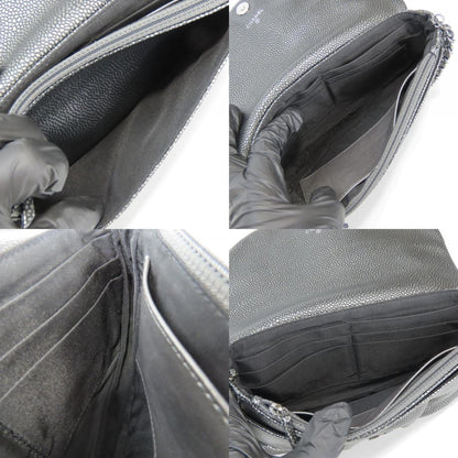 Chanel Half Moon Chain Wallet Shoulder Bag In Metallic Soft Caviar Leather With Silver Coco Mark