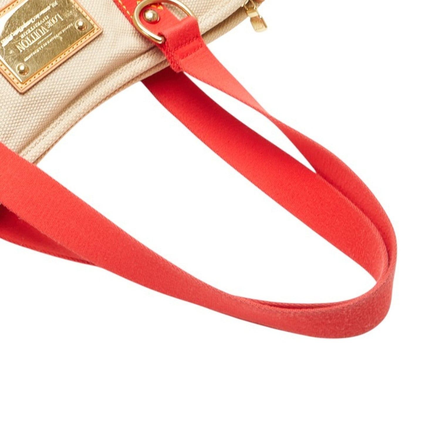 Louis Vuitton Antigua Cabas Mm Tote Bag Shoulder M40035 Red Beige Canvas Leather