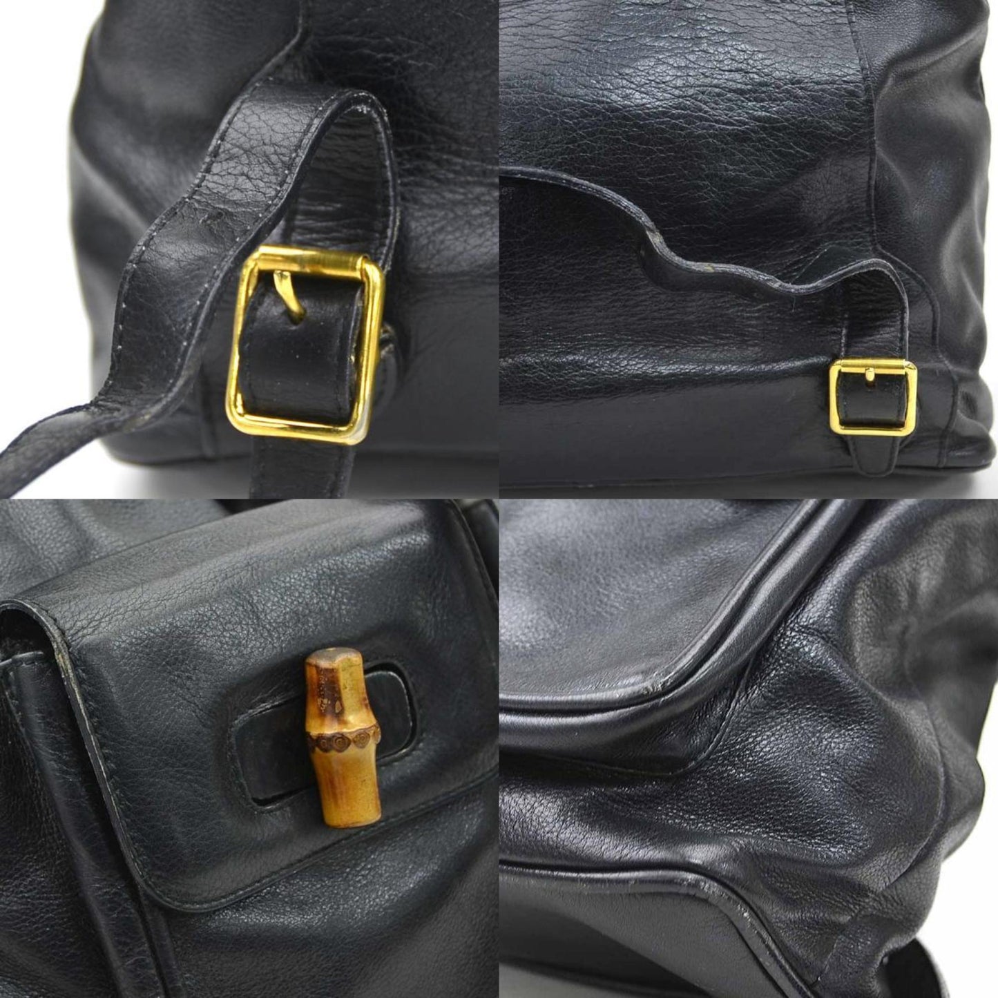 Gucci Bamboo Leather Backpack In Black