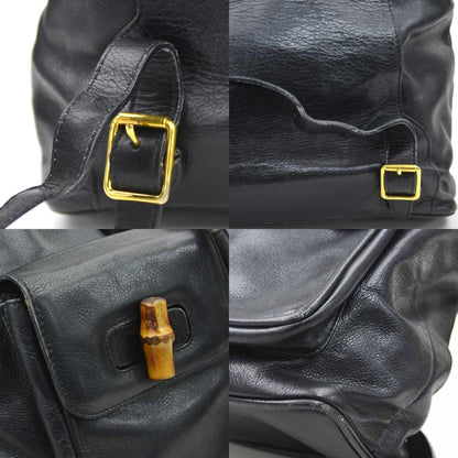 Gucci Bamboo Leather Backpack In Black