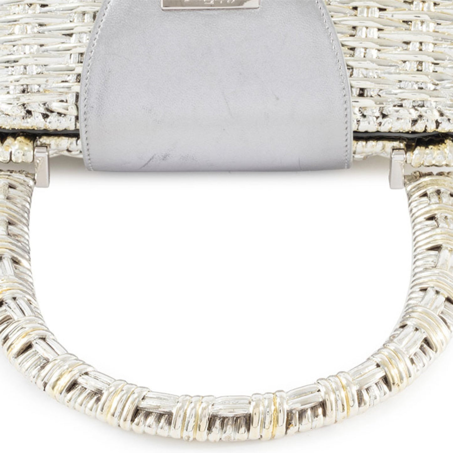 Salvatore Ferragamo Gancini Handbag In Silver Rattan