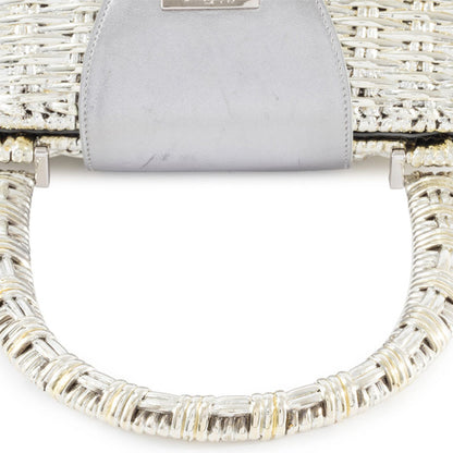 Salvatore Ferragamo Gancini Handbag In Silver Rattan