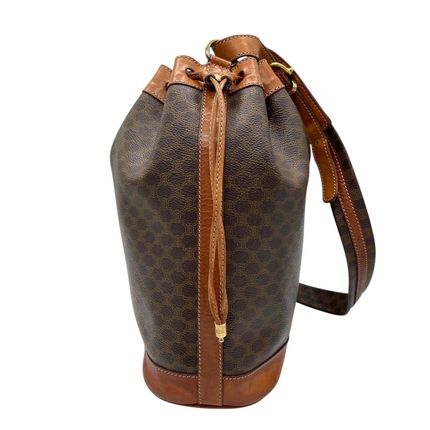 Celine Triomphe Drawstring Shoulder Bag M90 Macadam Pattern Vintage Gold Hardware