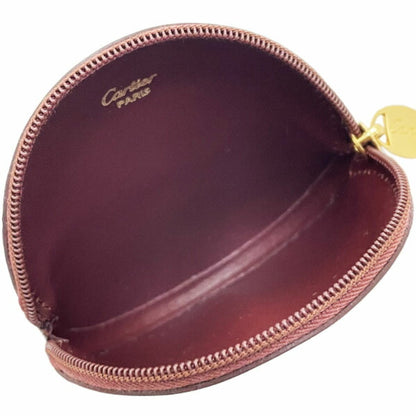 Cartier Coin Case Must Line Purse Leather Bordeaux Wine Red Maroon 2C Round Tt-13613